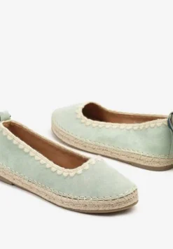 Jasnozielone Espadryle ze Wzorzystym Wiązaniem Przy Kostce Zdobione Plecionką Lortevia