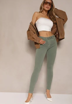 Jasnozielone Jeansy Skinny z Efektem Push Up Karinali