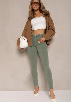 Jasnozielone Jeansy Skinny z Efektem Push Up Karinali