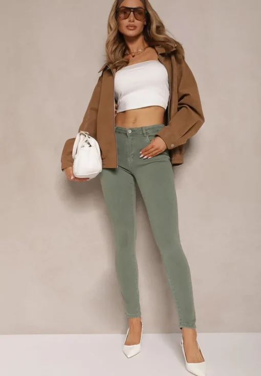 Jasnozielone Jeansy Skinny z Efektem Push Up Karinali