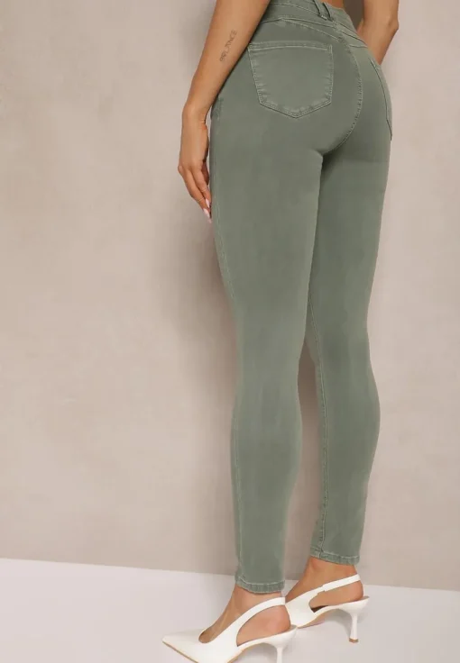 Jasnozielone Jeansy Skinny z Efektem Push Up Karinali
