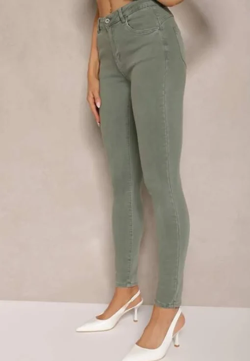 Jasnozielone Jeansy Skinny z Efektem Push Up Karinali