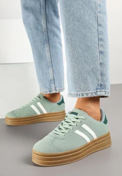 Jasnozielone Klasyczne Sneakersy na Niewysokiej Platformie Terilee