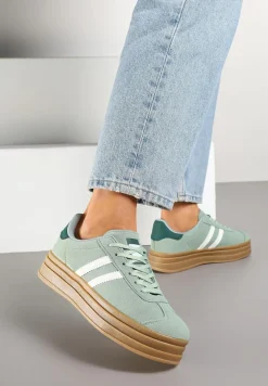 Jasnozielone Klasyczne Sneakersy na Niewysokiej Platformie Terilee