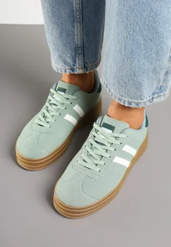 Jasnozielone Klasyczne Sneakersy na Niewysokiej Platformie Terilee