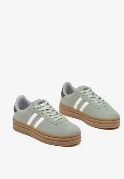 Jasnozielone Klasyczne Sneakersy na Niewysokiej Platformie Terilee