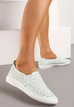 Jasnozielone Tenisówki przed Kostkę z Ażurową Cholewką Giasha