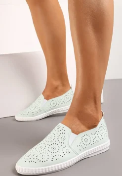 Jasnozielone Tenisówki przed Kostkę z Ażurową Cholewką Giasha