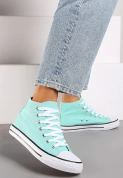 Jasnozielone Trampki na Płaskiej Podeszwie z Lamówką Vinys