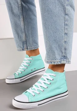 Jasnozielone Trampki na Płaskiej Podeszwie z Lamówką Vinys