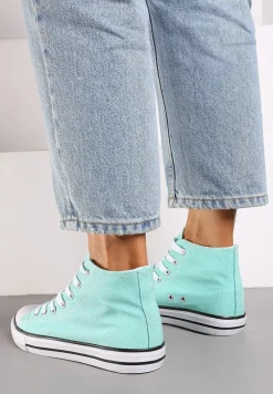 Jasnozielone Trampki na Płaskiej Podeszwie z Lamówką Vinys