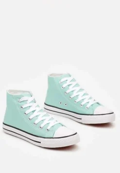 Jasnozielone Trampki na Płaskiej Podeszwie z Lamówką Vinys