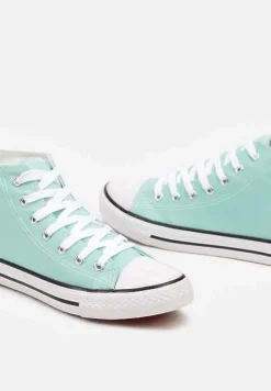 Jasnozielone Trampki na Płaskiej Podeszwie z Lamówką Vinys