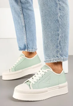 Jasnozielone Trampki na Podwójnej Podeszwie z Ozdobnym Znaczkiem na Cholewce Alivrelia