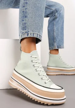 Jasnozielone Trampki na Wysokiej Platformie z Cholewką za Kostkę Anlitela
