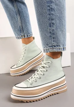 Jasnozielone Trampki na Wysokiej Platformie z Cholewką za Kostkę Anlitela