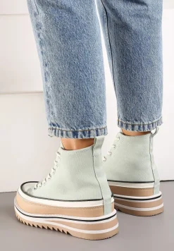 Jasnozielone Trampki na Wysokiej Platformie z Cholewką za Kostkę Anlitela