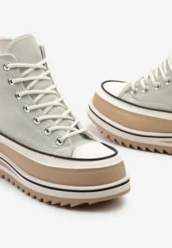 Jasnozielone Trampki na Wysokiej Platformie z Cholewką za Kostkę Anlitela