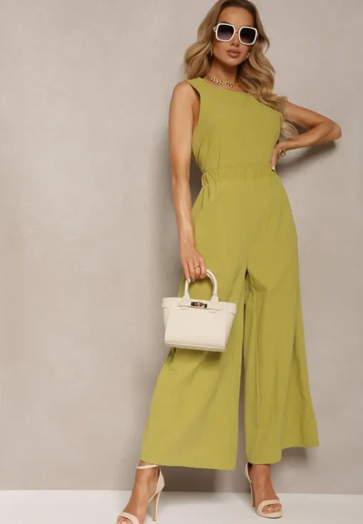 Jasnozielony Komplet z Bawełny Spodnie Culottes i Luźny Top Tinelia