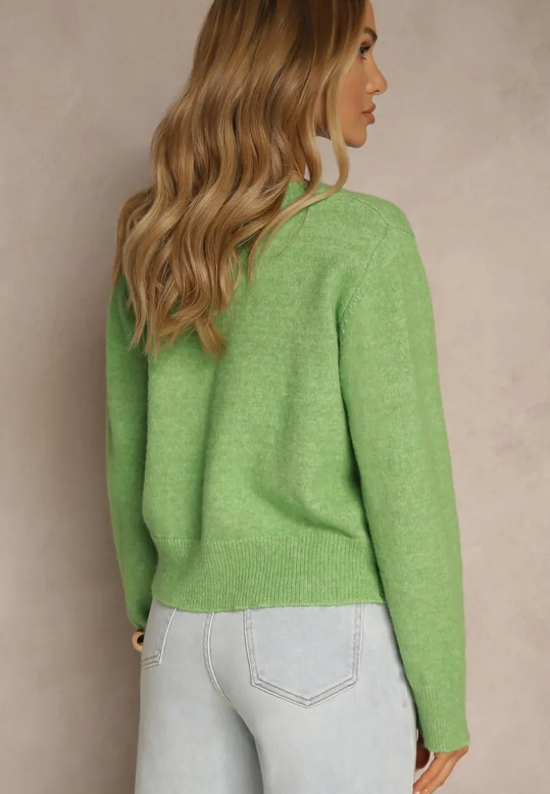 Jasnozielony Rozpinany Kardigan z Wełną Kornelira