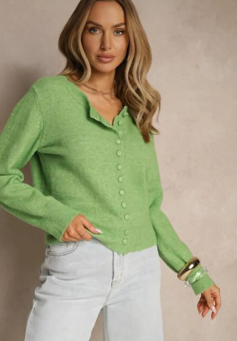 Jasnozielony Rozpinany Kardigan z Wełną Kornelira