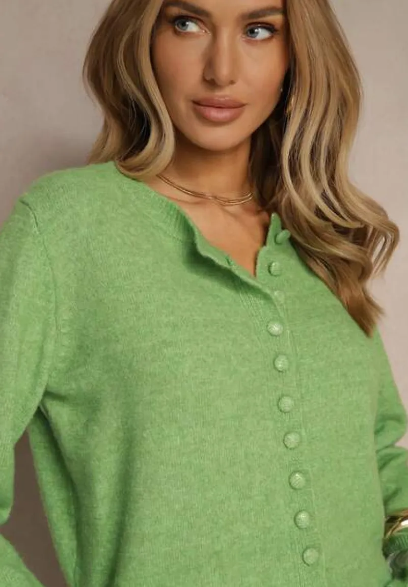 Jasnozielony Rozpinany Kardigan z Wełną Kornelira