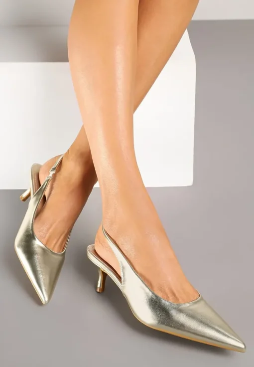 Jasnozłote Sandały Vices Slingback na Obcasie Typu Kaczuszka Kovirida