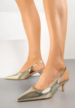 Jasnozłote Sandały Vices Slingback na Obcasie Typu Kaczuszka Kovirida