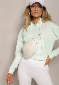Miętowa Bluza z Kapturem i Bawełną Ozdobiona Ściągaczami Evianae