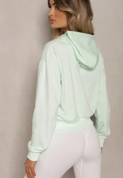 Miętowa Bluza z Kapturem i Bawełną Ozdobiona Ściągaczami Evianae
