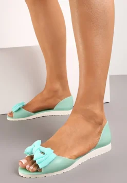 Miętowe Balerinki Meliski z Materiałową Kokardką w Pasującym Kolorze Anirtepa
