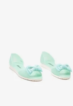 Miętowe Balerinki Meliski z Materiałową Kokardką w Pasującym Kolorze Anirtepa