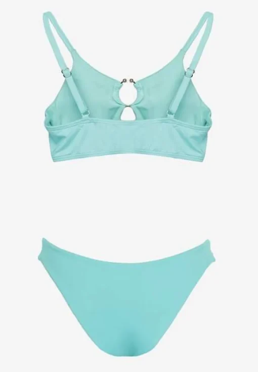 Miętowe Bikini Nieodpinany Biustonosz z Usztywnianymi Miseczkami i Klamerką przy Dekolcie na Regulowanych Ramiączkach Majtki z Elastyczną Gumką w Pasie Kiaramarie