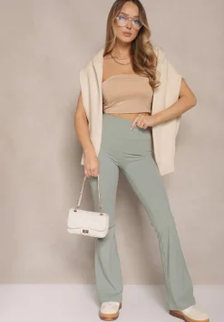 Miętowe Legginsy Dzwony High Waist Korivienne