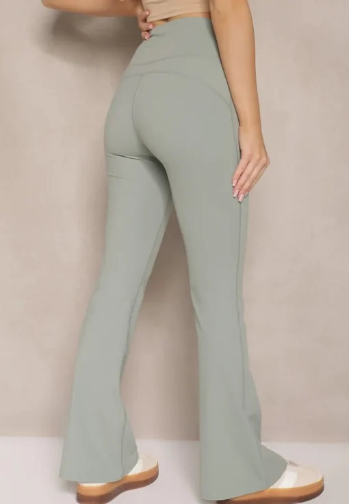Miętowe Legginsy Dzwony High Waist Korivienne