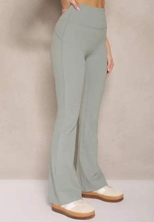 Miętowe Legginsy Dzwony High Waist Korivienne