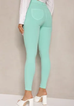 Miętowe Skinny Jeansy z Bawełną High Waist Lorie