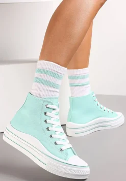 Miętowe Trampki z Wysoką Cholewką na Platformie Layun