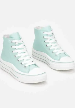 Miętowe Trampki z Wysoką Cholewką na Platformie Layun