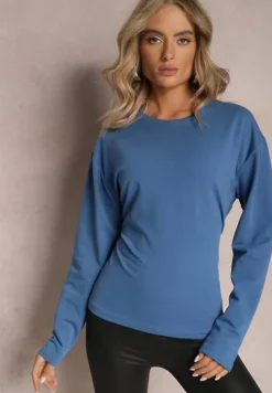 Niebieska Bawełniana Bluza z Ozdobnym Wiązaniem Fanarita