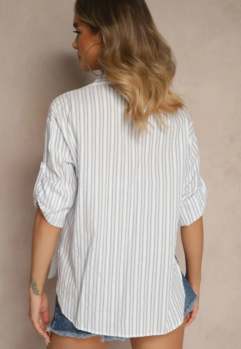 Niebieska Bawełniana Koszula w Podłużne Paski Toliriana