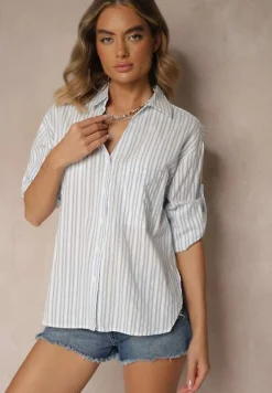 Niebieska Bawełniana Koszula w Podłużne Paski Toliriana