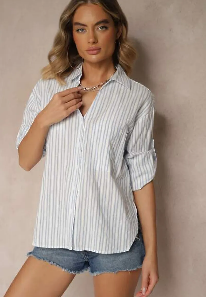 Niebieska Bawełniana Koszula w Podłużne Paski Toliriana