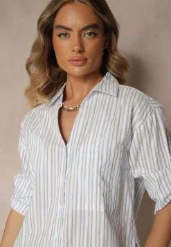 Niebieska Bawełniana Koszula w Podłużne Paski Toliriana