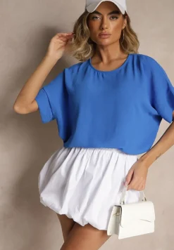 Niebieska Bluzka w Stylu Nietoperza Fadeasia
