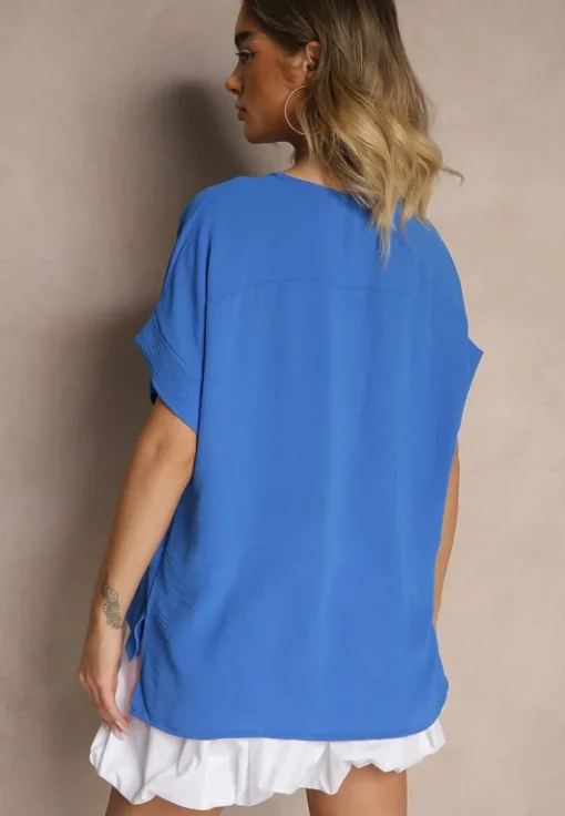 Niebieska Bluzka w Stylu Nietoperza Fadeasia