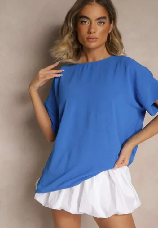 Niebieska Bluzka w Stylu Nietoperza Fadeasia