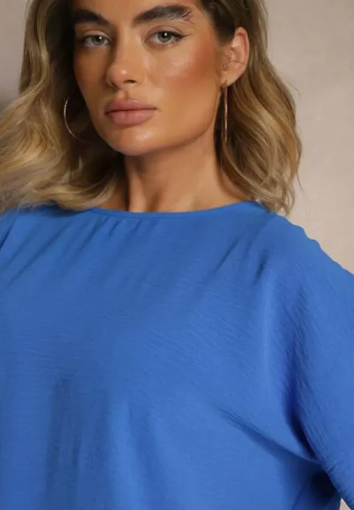 Niebieska Bluzka w Stylu Nietoperza Fadeasia