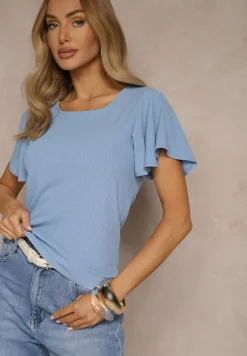 Niebieska Bluzka z Rozkloszowanymi Rękawami Sunelva