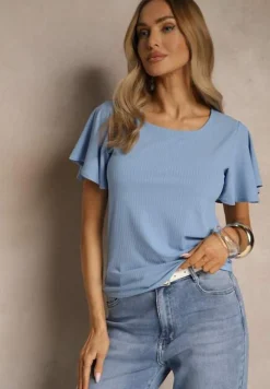 Niebieska Bluzka z Rozkloszowanymi Rękawami Sunelva